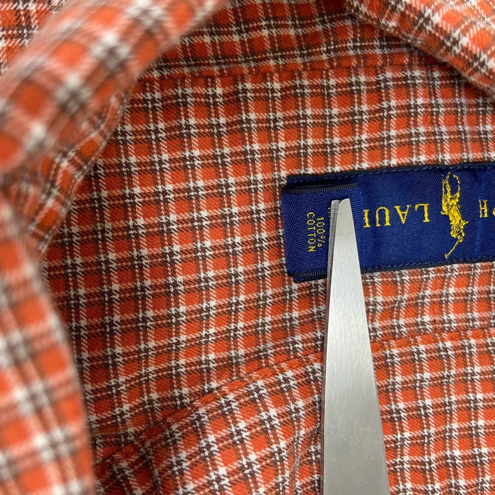 Ralph Lauren Mens XL Plaid Button Down Shirt‎ Orange White Long Sleeve Preppy - Picture 6 of 8